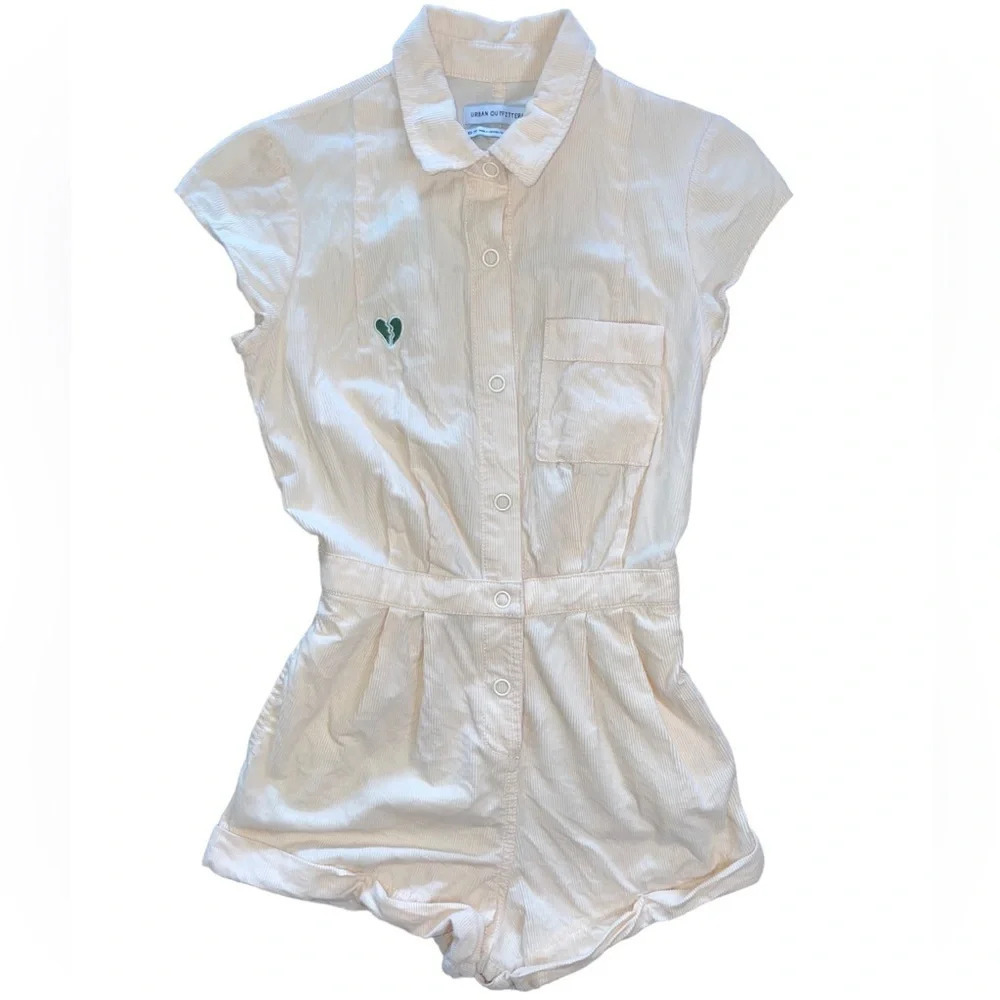 Urban Outfitters Knock Out Corduroy Romper Cream Women’s Size XS Button Preppy
